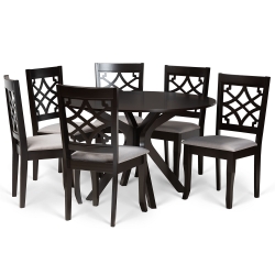 Baxton Studio Elena Modern and Contemporary Grey Fabric Upholstered and Dark Brown Finished Wood 7-Piece Dining Set